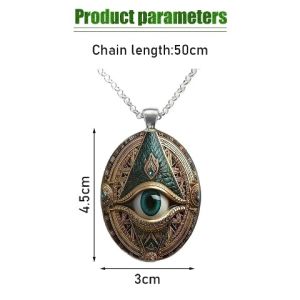 Evil Eye Mosaic Pendant Necklace Dark Gothic Witch Pendant Necklace Women Men Punk Cross Metal Leather Rope Chain Enchanted Vintage Halloween Gift Accessories