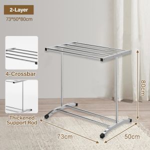 NINI Double-deck Stainless Steel Towel Stand Rack / Cloth Drying Rack / Clothes Hanger / Floor Standing / Rak Penyidai Tuala Baju 毛巾架