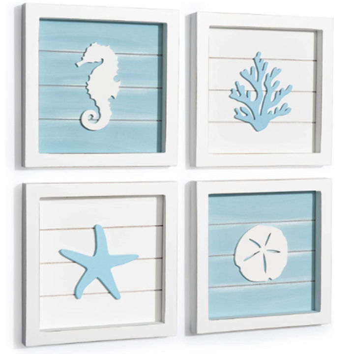 Seashells Wall Art Rustic Beach House Bathroom Wall Decor Beach ...