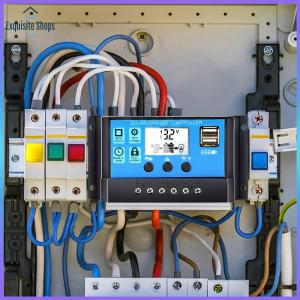 Solar Charge Controller with Adjustable LCD Display Intelligent Solar Panel Controller Timer Setting for Home Industrial Commercial Outdoors Work