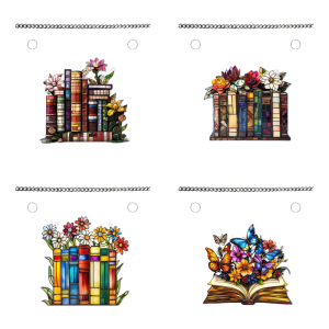 Multicolored Window Hanging Book Lover Gift for Women Wall Decors Housewarmings Gift Flower Books 2D Flat Plastic Pendants