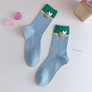 CHARMI Harajuku Color Matching Double  Socks Cotton Mid-tube Female Hoisery Spring Soft Casual Socks Women