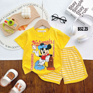 KIM183 Bộ ngắn thun lạnh hoạt hình (9-29kg) Minly Baby quần sọc vải mềm mịn mát cho bé trai bé gái