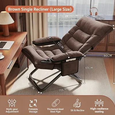 Foldable Lazy Sofa Chair Adjustable Backrest Ergonomic Recliner Thick Cushion Carbon Steel Frame for Office Nap Bedroom Balcony Living Room Space Saving