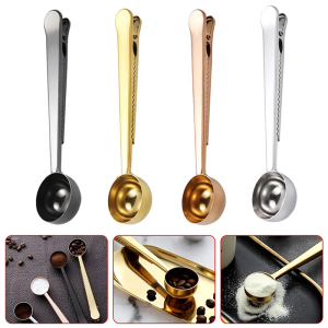 Vixplorn Stainless Steel Coffee Spoon with Clip Measuring Spoon with Sealing Clip Coffee Spoon Kitchen Tool