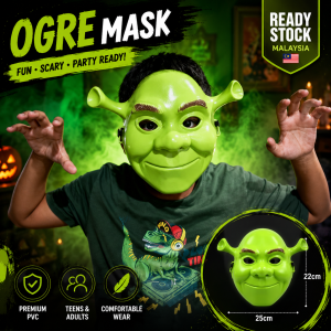 (Ready Stock) Green Shrek Cosplay Mask Party Overhead Cover Halloween Costume Props Event Performance