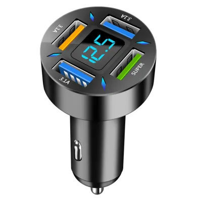 Pengisi Daya Layar Digital Mobil LED Car Charger Universal 66W 4 Ports USB Fast Charging Quick Charger 3.0 Car Phone Charger