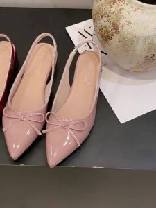 [Free Shipping] Pointed Toe Anti-Kick Design Open-Back Sandals For Women Summer Patent Leather Bowknot Stiletto High Heels Versatile For Commuting