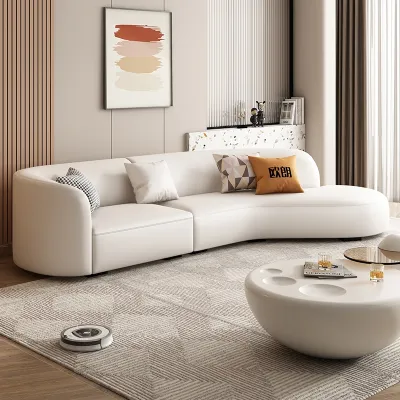 Urban Echo Luck IDEA Italian light luxury living room genuine leather sofa minimalist modern curved moon sofa creamy style first layer small yellow cowhide