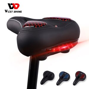 West Biking MTB Bicycle Saddle Thicken Wide Comfortable Mountain Bike Seat With Waterproof Tail Light Soft Hollow Bicycle Saddle