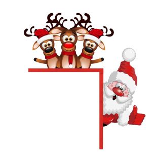 YERZ Wooden Door Corner Santa Claus Elk Sign Decorative Santa Santa Claus Door Frame Funny Reindeer Christmas Door Corner Sign Home