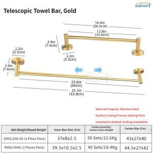 [SG Seller]Sleek Round Base Brushed Gold Towel Bar Wall Mount Anti Rust Stainless Steel Bathroom Towel Storage Holder