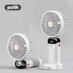 Kipas Angin Mini Cas USB Portable 20000 mAh Bisa Lipat Leher 5-Speed Wind LED Display Dgn Tempat Aromaterapi Essencial