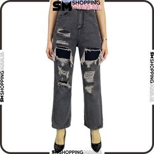 Celana Kulot Panjang Wanita Model Stretch Ripped Jeans Highwaist / Celana Denim Women Kekinian SM P614