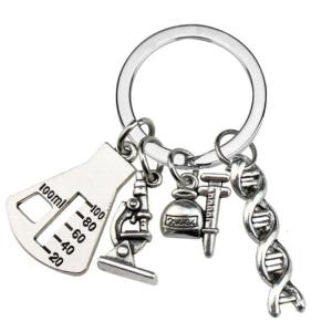 Science Keychain Microscope Chemistry Molecules Key Rings Key Metal Texture Suitable for Gifts and Everyday Use