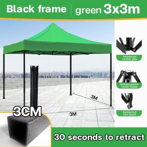 Heavy Duty Waterproof Camping Tent 3x3m for 5-8 People with Side Cloth Retractable Folding Car Gazebo Blue Complete Set Upgraded version