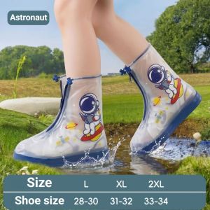 Children High Top Waterproof Rain Shoes Cover Cartoon Reusable Long boots Non Slip Kids Rain Boot Overshoes Thickened Wear Resistant Portable Foldable