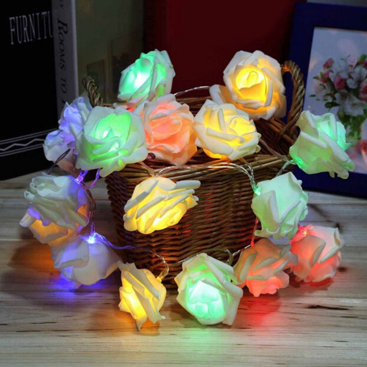 Lighted Rope Flower 2.5M 20LED Rose Flower Fairy String Lights Artificial Flower Bouquet ...