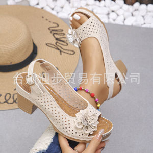 Free Shipping Plus-Size Floral Print Chunky-Heeled Sandals New Summer Fashion Casual Sandals For Women