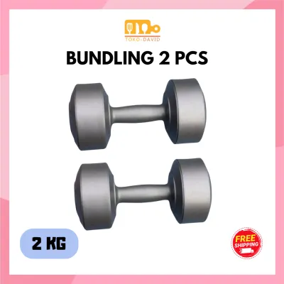 Barbel Dumbel Plastik 2Kg 2Pcs – Alat Fitness Rumah Olahraga Beban Tangan Silver Praktis untuk Latihan Otot & Body Training
