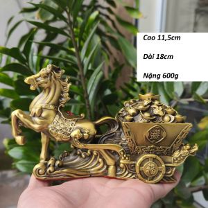 Tượng Ngựa kéo xe vàng phong thuỷ chất liệu bằng đồng cao cấp SA0635