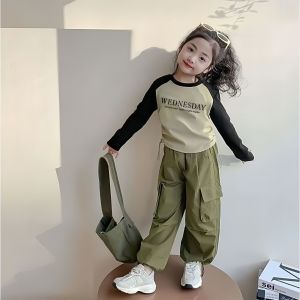 【Sweet Kids Deliver from Perak】gadis cantik saman gadis kerja saman surat cetak kemeja t dan seluar kasual dua keping saman selesa dipakai hijau