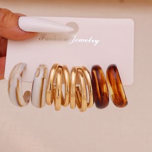 JUSTODO 3/6 Pairs Gold Drop Pendant Earrings C-shaped Round Dangle Earring Vintage Minimalist Ear Studs Gifts