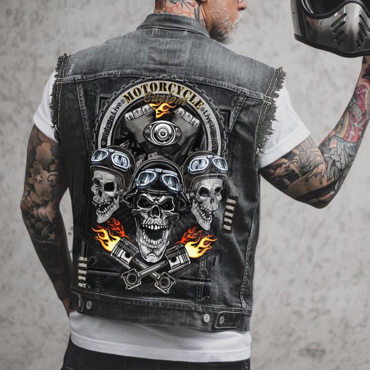 LINew Cal straight men's denim vest punk motorcycle riding jacket vest