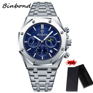 [Có hộp miễn phí] Đồng hồ nam thời trang binbond 2023 thương hiệu sang trọng lịch kép mặt số Kim Cương lăng trụ dạ quang dây đeo bằng thép không gỉ chống nước thời trang đồng hồ đeo tay thạch anh giản dị đồng hồ bằng Vàng b0161