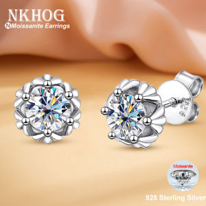 NKHOG Real Moissanite Stud Earrings 925 Sterling Silver For Women Six Claw Round Earring Gift Party 18K Gold Plated Fine Jewelry2026