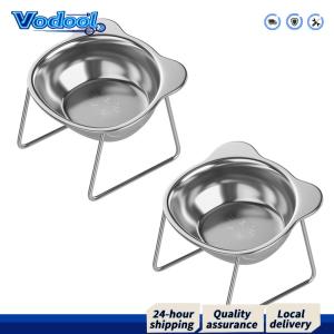 【Fast delivery】 Elevated Stainless Steel with Stand Metal Stand Cats Dishes Elevated 15 Stable Cat Food Bowl Tilted Pet Supplies Pet Feeder for Dog and Small Cats