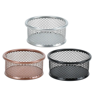 Round Metal Paper Clip Case Desk Organiser Storage Box Ventilated Metal Pin Organiser Container For Office Supplies
