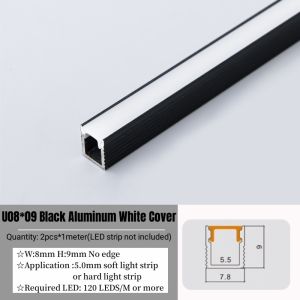 2Pack 3.3ft/1Meter LED Aluminum Profile Channel with Cover for LED Strip Light Installations-Black Base White Cover
