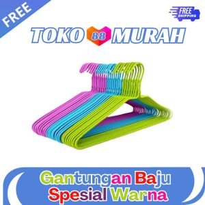 Toko Murah 88 - Gantungan Baju Kawat Warna (Random Isi 20pcs) Tebal Tahan Karat Murah Meriah Promo
