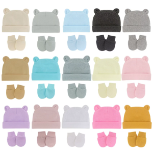 Newborn Winter Beanie Hat Gloves Kit for Baby Girls Boys Infant Toddler Warm Knitted Ears Cap Mittens Autumn Spring