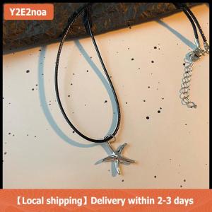 【Local shipping】 Retro Black Rope Heart Shell Pendant Necklace For Women Starfish Clavicle Chain Necklace Trendy Accessories Gift