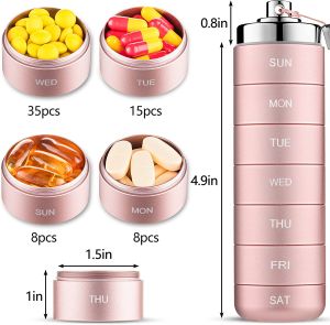 Metal Pill Organizer Weekly Stackable Waterproof Travel Pill Box Large Aluminum Alloy Pill Case Container BPA Free 7 Day Daily Medicine Organizer for Vitamin Fish Oil