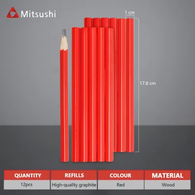 Mitsushi 12pcs Solid Carpenter Pencil Woodworking Pencil Smooth and Durable for Drawing Lines