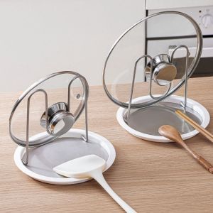 MAOMEI STORE Thép không gỉ Giá đỡ nắp nồi Chịu nhiệt Gấp lại Nồi súp Kệ đựng nắp nồi Có thể tháo rời Giá đỡ muỗng Nhà bếp