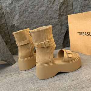 Free Shipping 7Cm Inner Height-Increasing Sandals New Summer Styles Thick-Soled High-Heeled Roman Sandals For Women Versatile Retro Ankle Boots