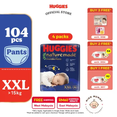 [MIKO MUMMY 18-21.08] Huggies Naturemade Overnite Pants Diapers XXL26 (4 Packs)