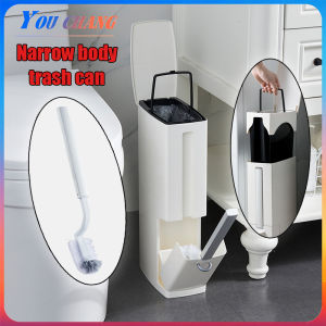 Waste Bin/Rubbish Bin Stylish Narrow Slim Toilet Dustbin with Brush Fashion Trash Washroom Bedroom Kitchen