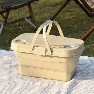Outdoor Folding Picnic Basket Camping Picnic Portable Large Capacity Fruit Storage Basket With Lid Multifunctional Can Be A Small Table