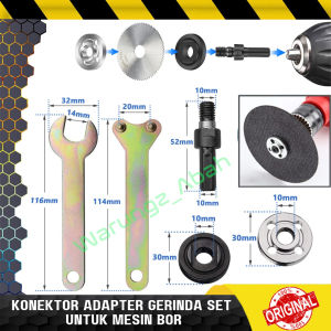 AKSESORIS ALAT ADAPTOR ADAPTER KONEKTOR CONNECTOR KONVERTER KONVERSI SET ARBOR SPINDLE SHANK PERUBAH MESIN BOR KE MENJADI JADI KEPALA MATA MESIN GERINDA GURINDA POLES AMPLAS POTONG GERGAJI HAND DRILL TO DIE GRINDER MULTIFUNGSI SERBAGUNA