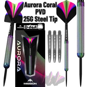 MISSION STEEL TIP DARTS - 25G AURORA CORAL PVD 90% TUNGSTEN STEEL DART SET ORIGINAL (ARROW DART KELULI)