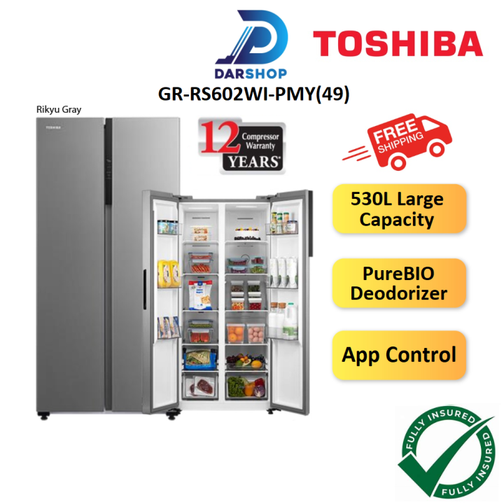 FREE SHIP Toshiba Side By Side Refrigerator Inverter Smart Fridge 530L