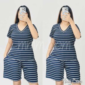 KNITTED VNECK STRIPES TERNO SHORTS WITH POCKETS FOR WOMEN (KV-BS)