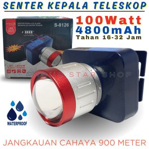 Senter Kepala SUNPRO 100 Watt S-8126 Lensa Zoom Laser Jangakauan 900 Meter Tahan Air Dan Benturan Cahaya Putih Cas USB Tipe-C Headlamp | Head Flashlight LED Rechargeable
