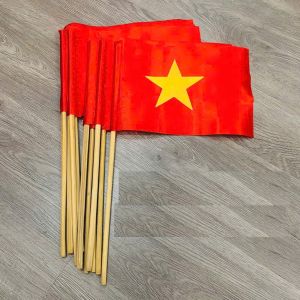 Combo 2 Cờ Vẫy Cầm Tay Cán gổ 2 MẶT Cờ Cầm Tay Cổ Vũ Vẫy Chào Khai Giảng