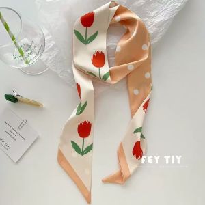 Elegant Tulip Silk Scarf Spring Summer Fashion twilly scarf for bags handle headband for women